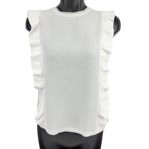 PINKO “Cacciare” Ruffle Side Sleeveless Crepe White Women’s Top Size L US 10 - Picture 2 of 9